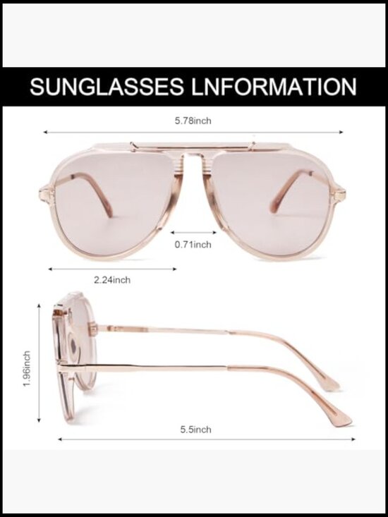 Oversized Aviator Sunglasses with UV400 Protection, Tangle Free Design